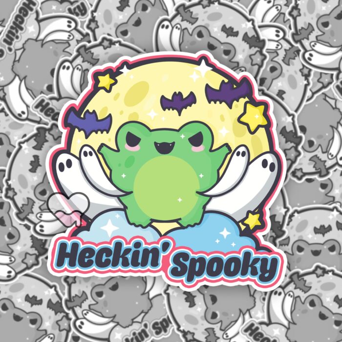 Heckin Spooky Frog Pink Sticker