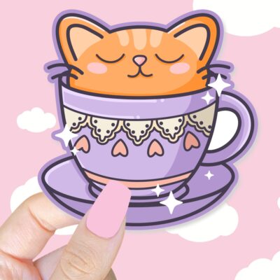 Kitty Tea Cup Sticker