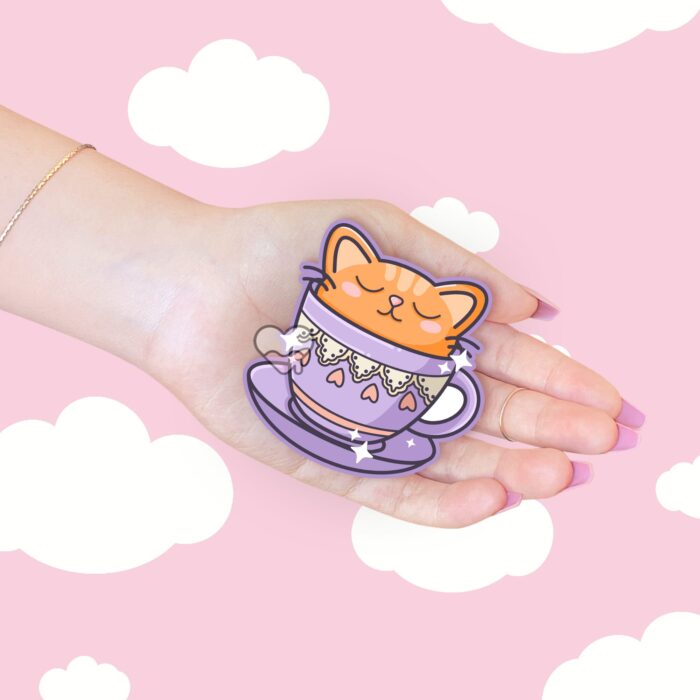 Kitty Tea Cup Sticker