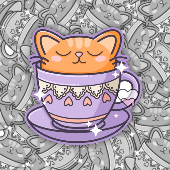 Kitty Tea Cup Sticker
