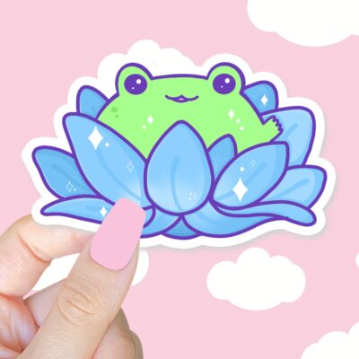 Lotus Frog Blue Sticker