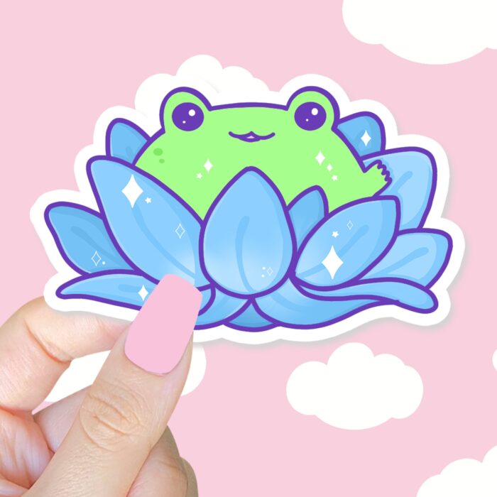 Lotus Frog Blue Sticker