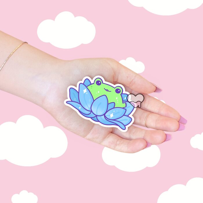 Lotus Frog Blue Sticker