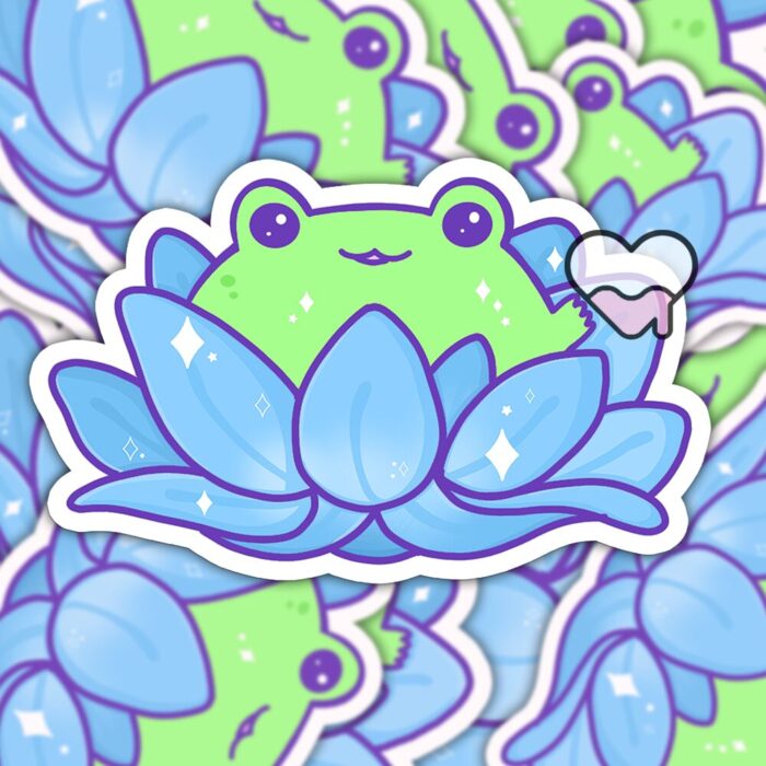 Lotus Frog Blue Sticker