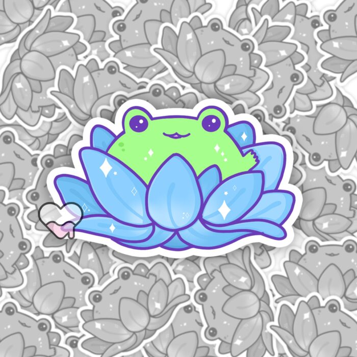 Lotus Frog Blue Sticker