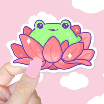 Lotus Frog Pink Sticker