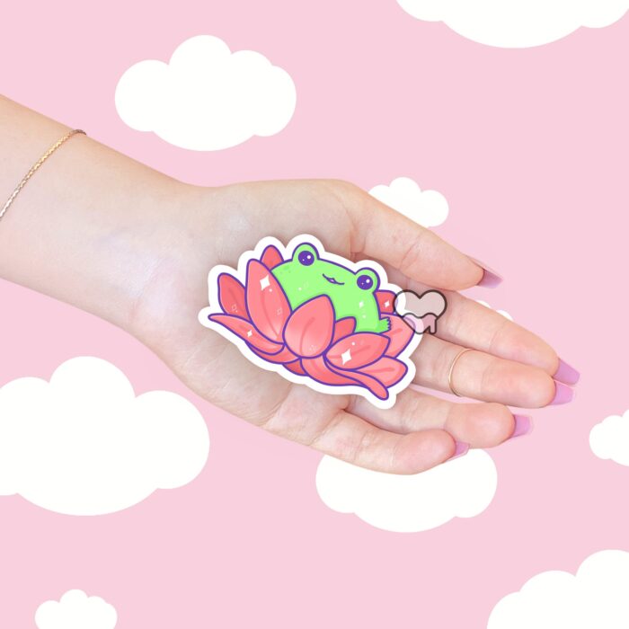Lotus Frog Pink Sticker