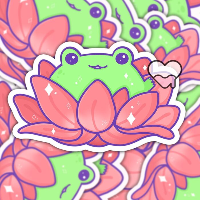 Lotus Frog Pink Sticker