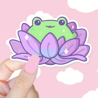 Lotus Frog Purple Sticker