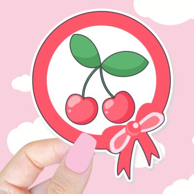 Pink Cherry Bow Sticker