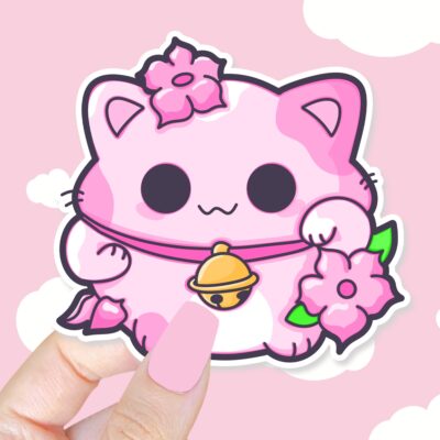 Pink Lotus Lucky Cat Sticker