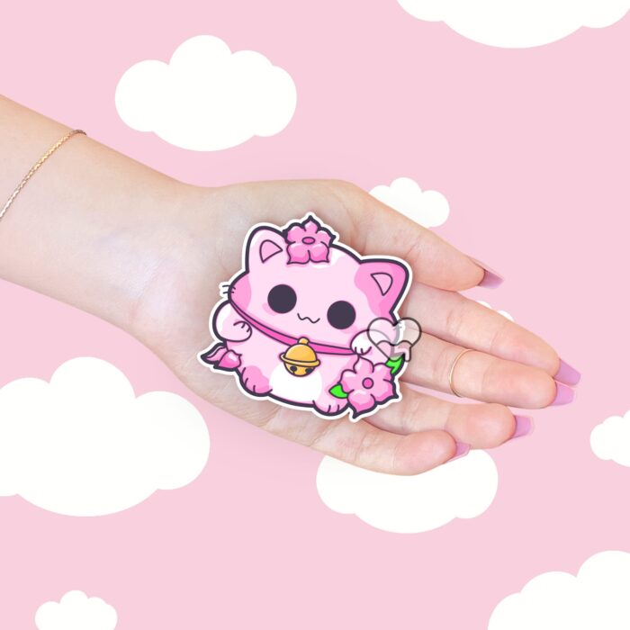 Pink Lotus Lucky Cat Sticker