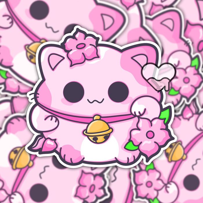 Pink Lotus Lucky Cat Sticker