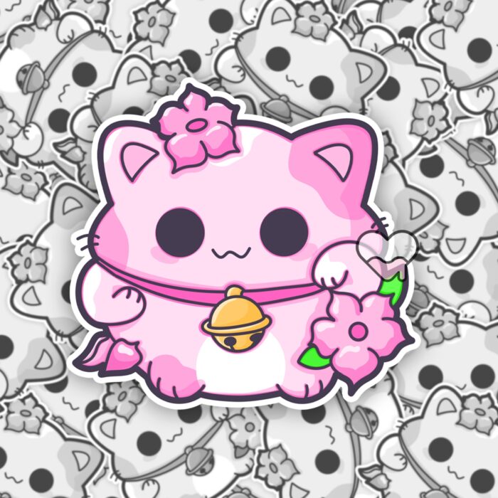 Pink Lotus Lucky Cat Sticker