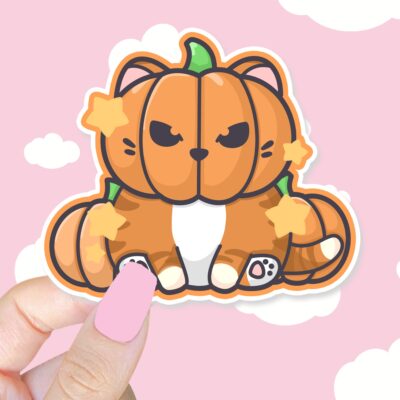 Pumpkin Head Cat Orange Sticker