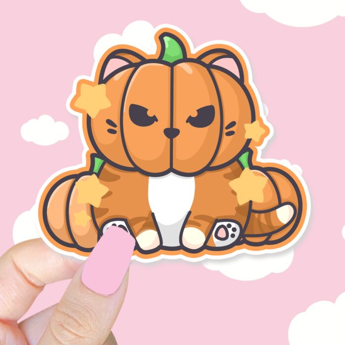 Pumpkin Head Cat Orange Sticker