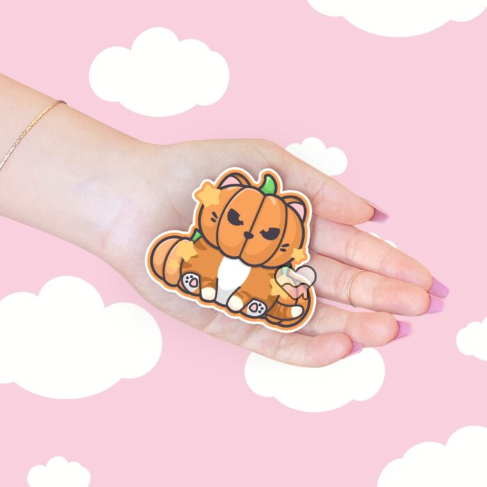 Pumpkin Head Cat Orange Sticker