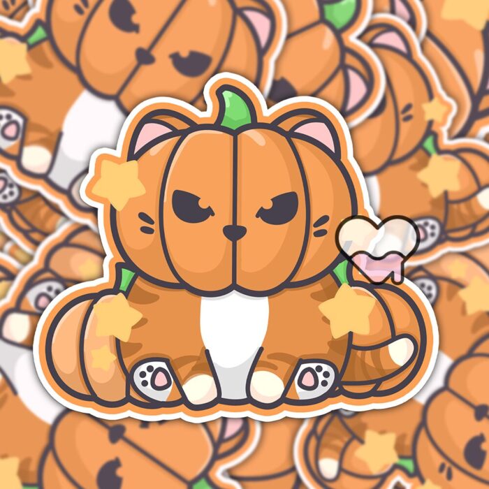 Pumpkin Head Cat Orange Sticker