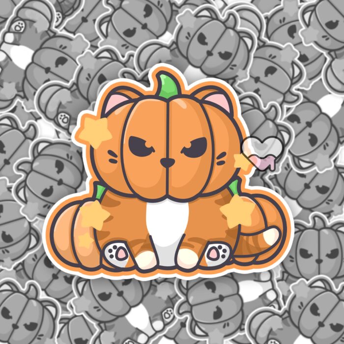 Pumpkin Head Cat Orange Sticker