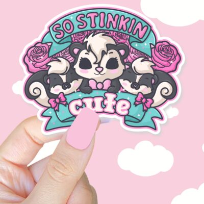 So Stinkin Cute Skunk Light Blue Sticker