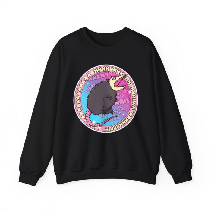Anxiety Possum Round Sweatshirt - Black