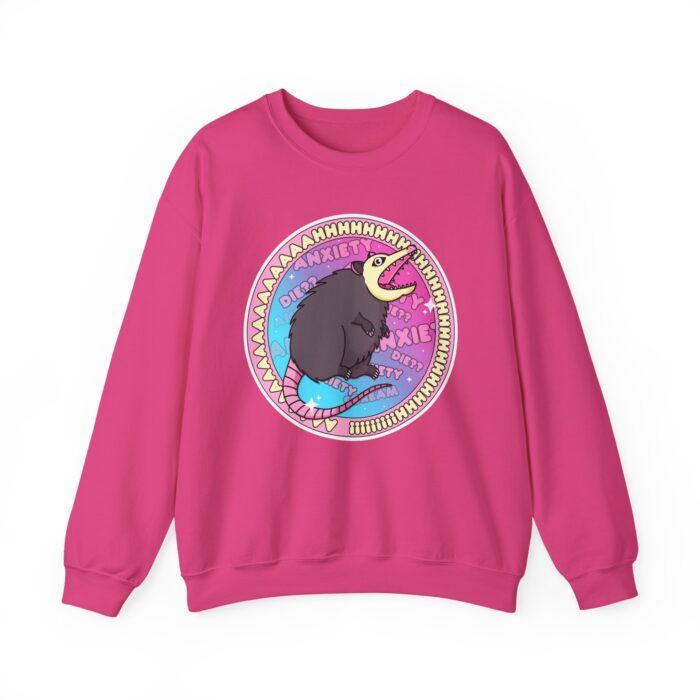 Anxiety Possum Round Sweatshirt - Heliconia