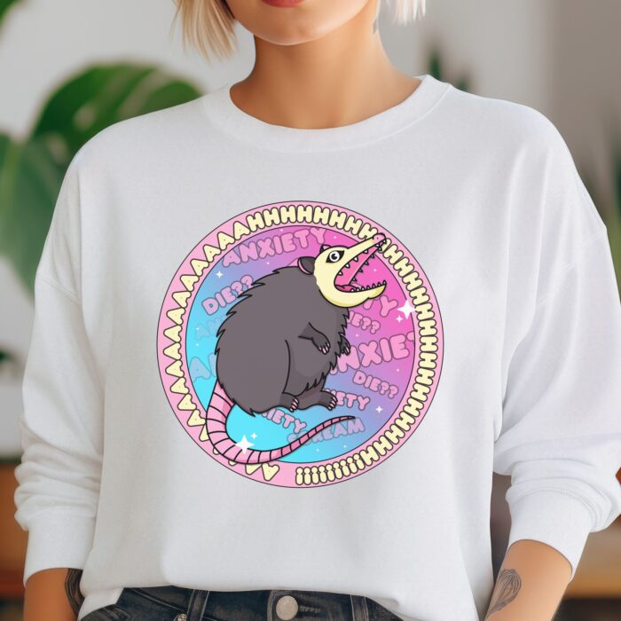 Anxiety Possum Round Sweatshirt Model