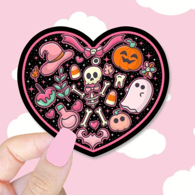 Black Skeleton Heart Sticker
