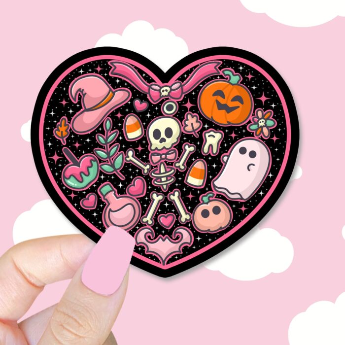 Black Skeleton Heart Sticker