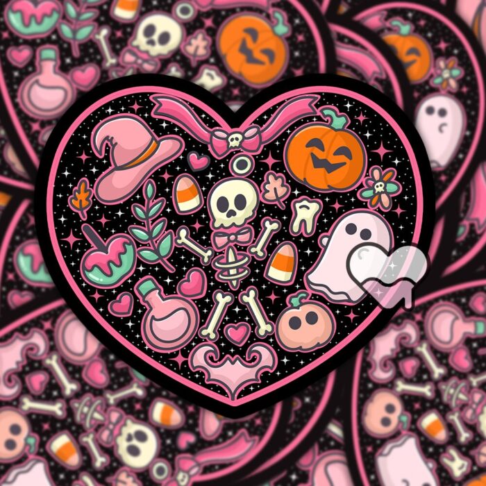 Black Skeleton Heart Sticker