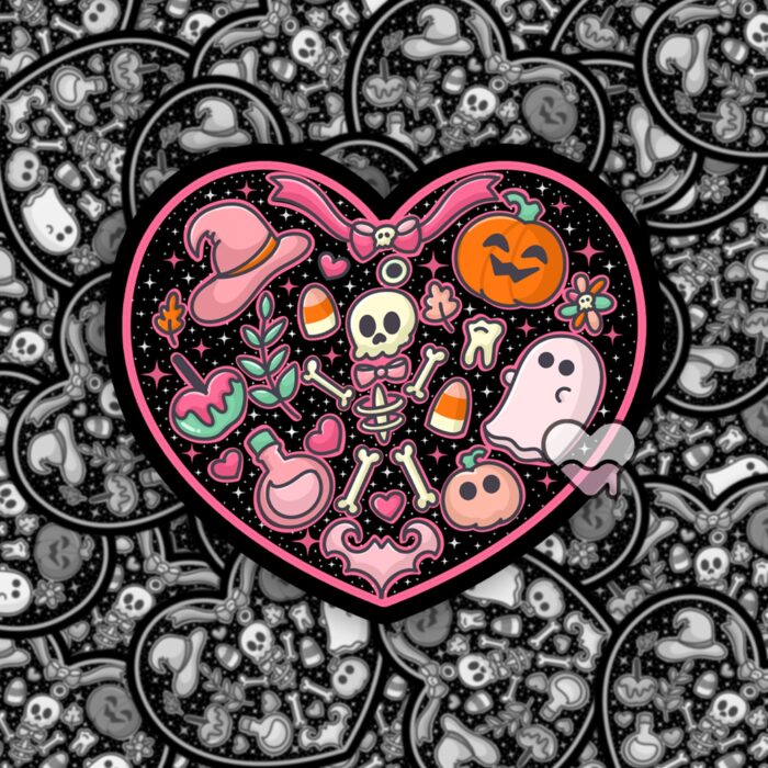 Black Skeleton Heart Sticker