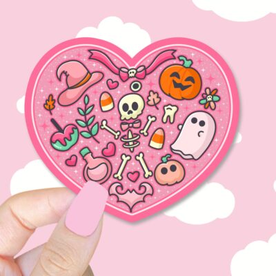 Pink Skeleton Heart Sticker