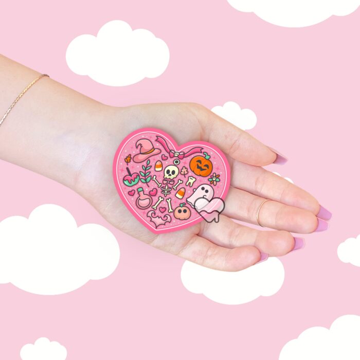 Pink Skeleton Heart Sticker