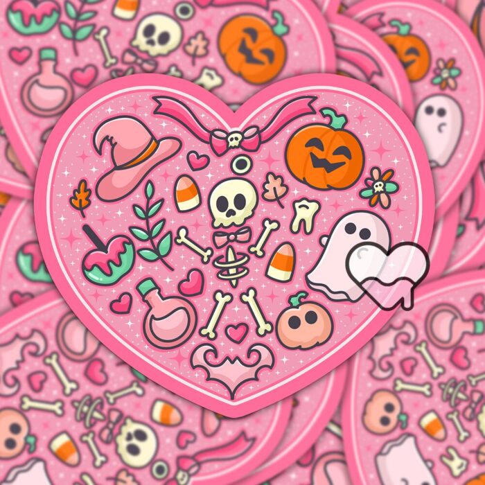 Pink Skeleton Heart Sticker