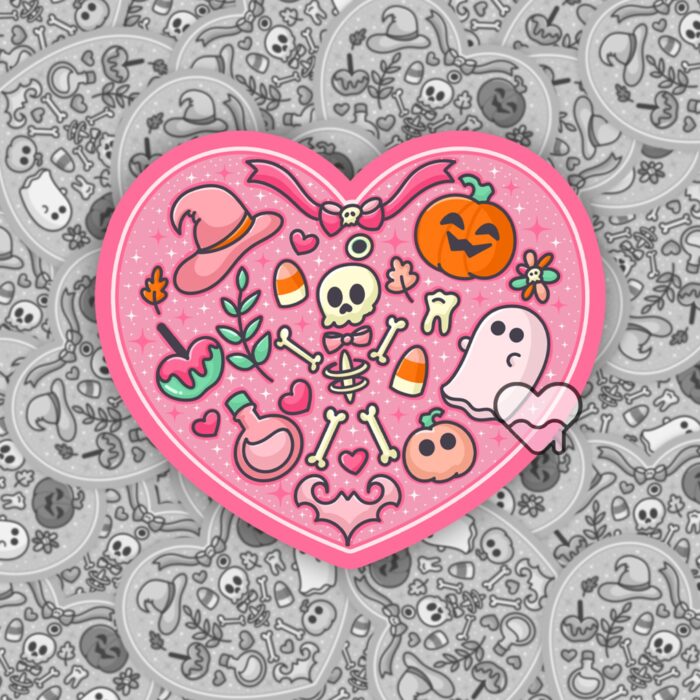 Pink Skeleton Heart Sticker