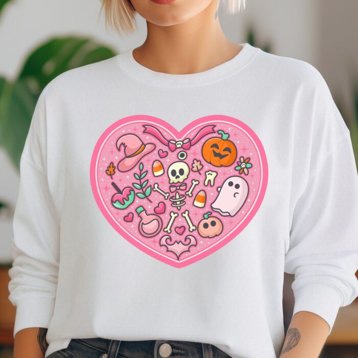 Pink Skeleton Heart Sweatshirt Model