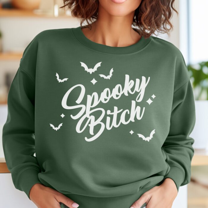 Spooky Bitch White Sweatshirt Model