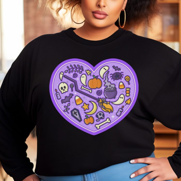 Spooky Purple Heart Sweatshirt Model